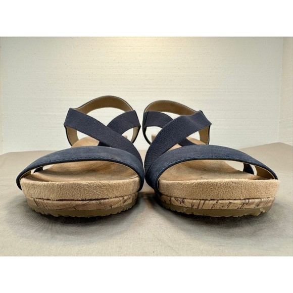 Life Stride Soft System Flex Blue Suede Strappy Sandals Cork Wedge Women's 8 W - Picture 9 of 13